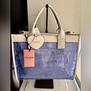 JUICY COUTURE Heart Dazzling Clear Blue Beachin Large Tote and Pouch (2pcs) NWT